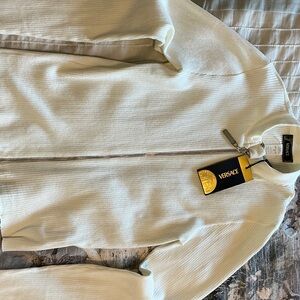 Versace Ivory Ribbed Zip Jacket with Gold Tag